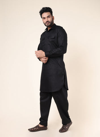Men’s Black Pure Cotton Pathani Set