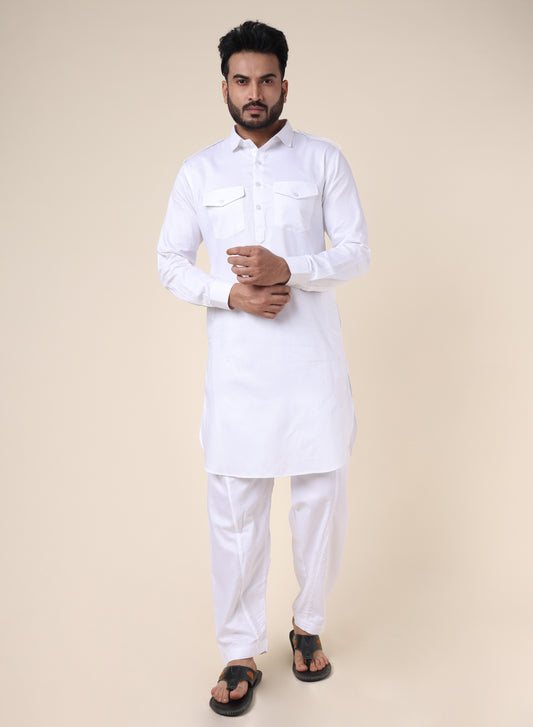 Men’s White Pure Cotton Pathani Set