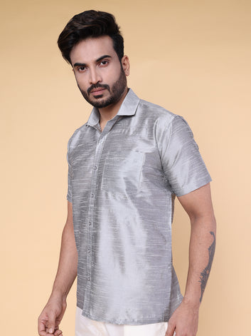 Men’s Grey Silk Blend Shirt