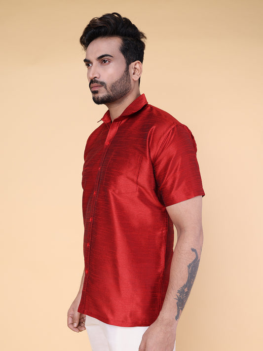 Men’s Maroon Silk Blend Shirt