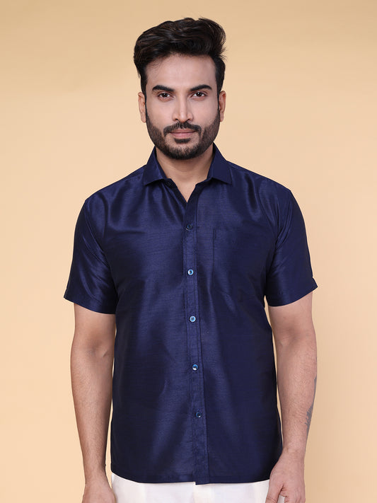 Men’s Navy Blue Silk Blend Shirt