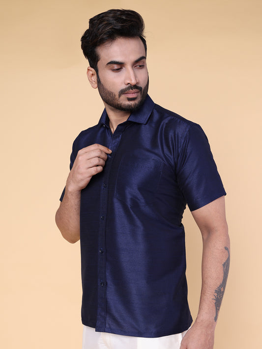 Men’s Navy Blue Silk Blend Shirt