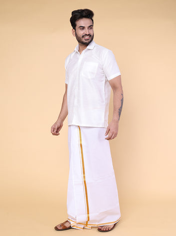 Men’s White Silk Shirt with Mundu