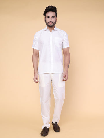 Men’s White Silk Shirt & Pant Set