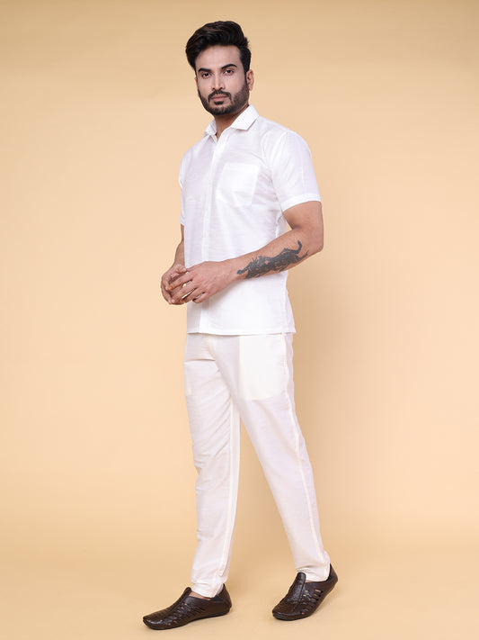 Men’s White Silk Shirt & Pant Set