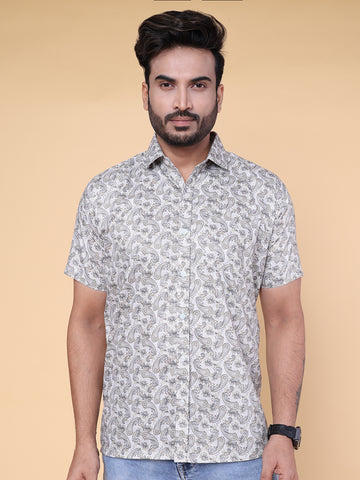Men’s Grey Printed Silk Blend Shirt