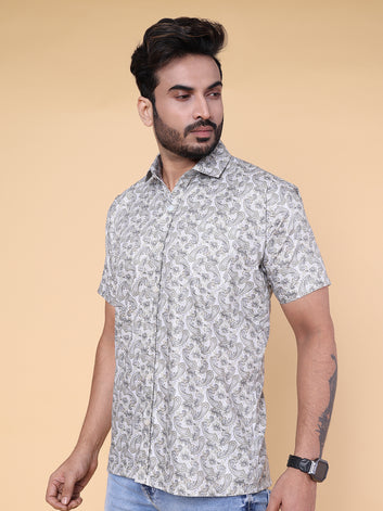 Men’s Grey Printed Silk Blend Shirt