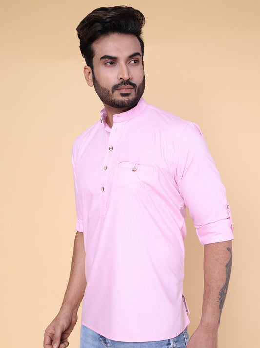 Men’s Pink Classic Cotton Short Kurta
