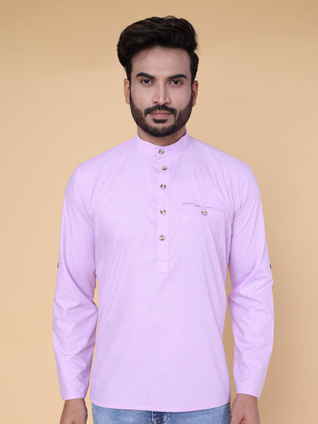 Men’s Purple Classic Cotton Short Kurta