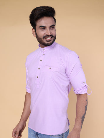 Men’s Purple Classic Cotton Short Kurta
