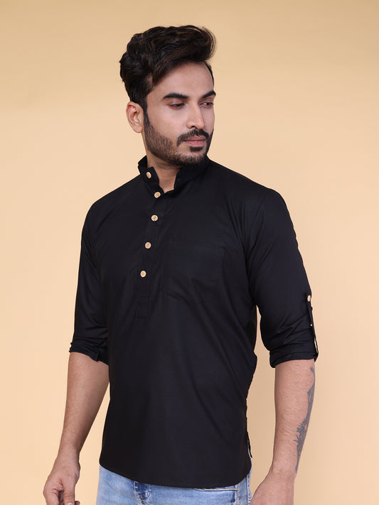 Men’s Black Classic Cotton Short Kurta