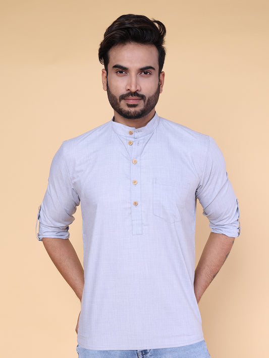 Men’s Grey Classic Cotton Short Kurta