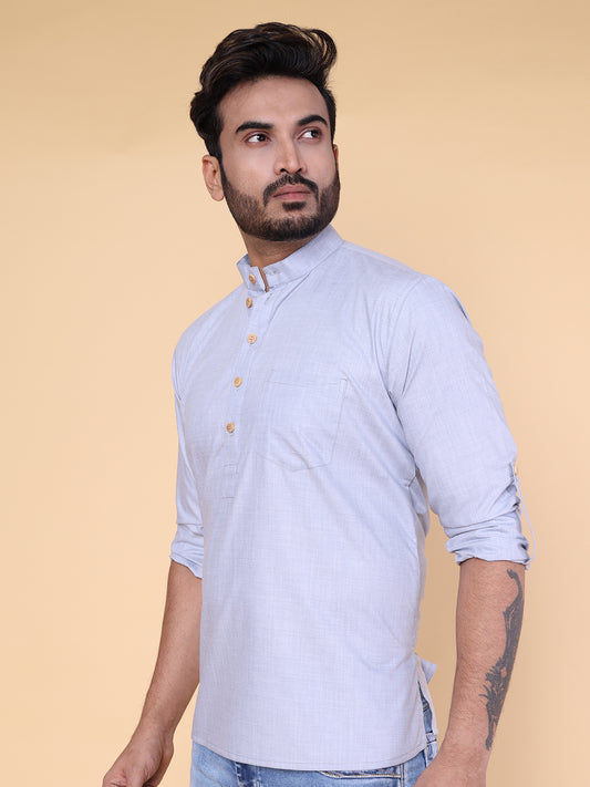 Men’s Grey Classic Cotton Short Kurta