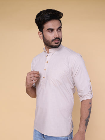 Men’s Peach Classic Cotton Short Kurta
