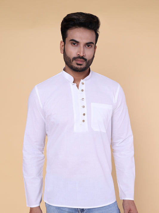 Men’s White Classic Cotton Short Kurta