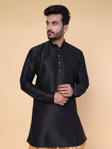 Men's Black Silk Blend Kurta