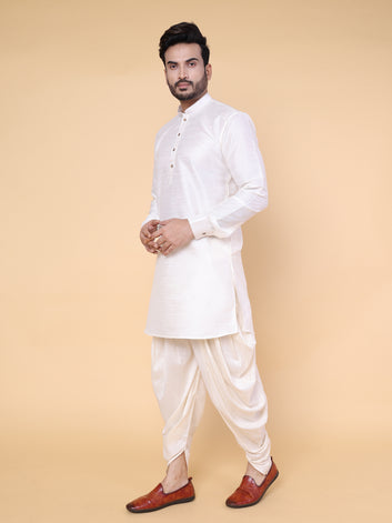 Men's Cream Silk Blend Kurta with Dhoti Set