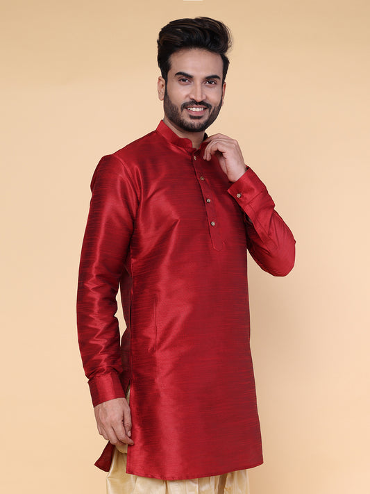 Men's Maroon Silk Blend Kurta