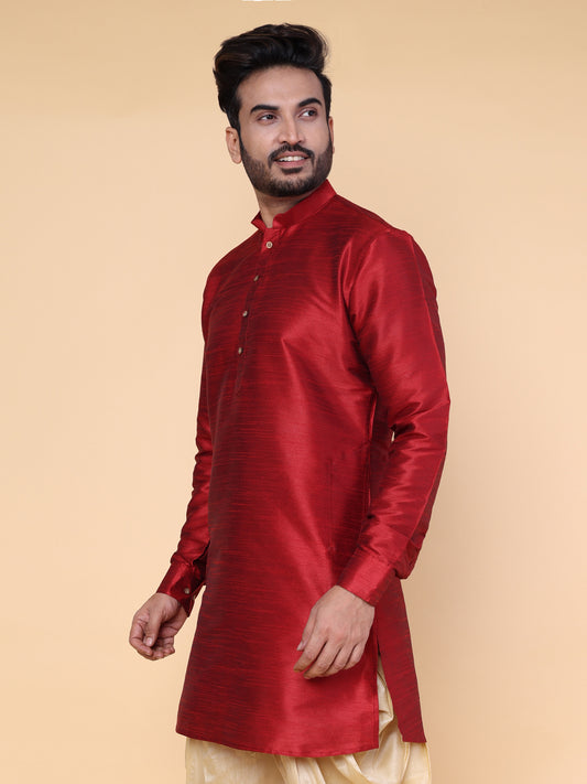 Men's Maroon Silk Blend Kurta