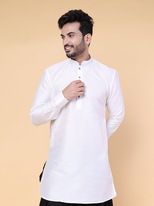 Men's White Silk Blend Kurta