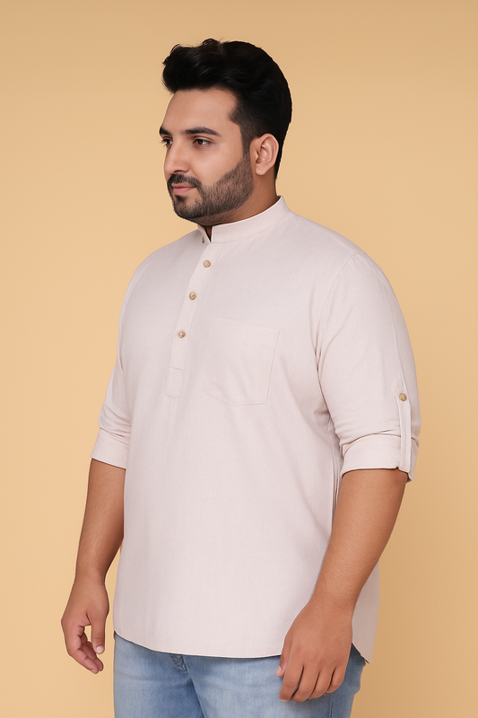 Men’s Peach Classic Cotton Short Kurta (Plus Size)